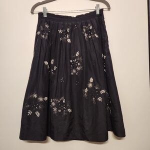 Antonio Melani Embroidered A-Line Skirt | Size 4 | Silk Cotton Blend Black White